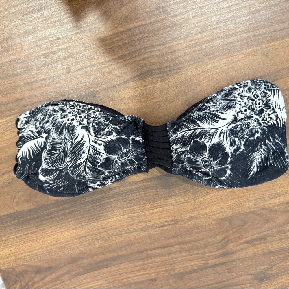 Black and White Floral Bandeau Bikini Top